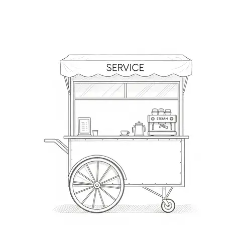 Charming Coffee Cart Sketch: Minimalist Design with Mobility & Simplicity