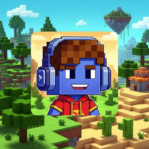 Pixelated Animated Character in Indigo Attire | Cube-Based Video Game Avatar