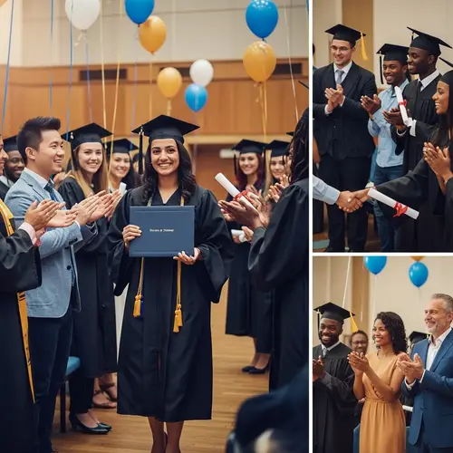 Inclusive MBA Graduation Ceremony with Joyous Middle-Eastern Woman