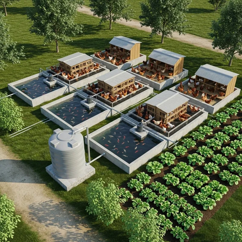 Sustainable Farm Design with Chicken Houses & Ponds