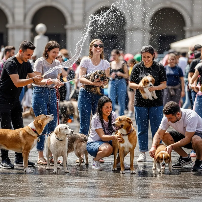 Playful Dogs and People at Sonkhran Festival
