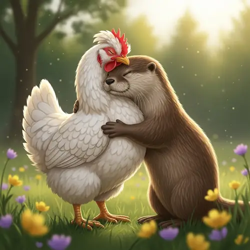 Chicken and Otter Hugging - Heartwarming Wildlife Friendship