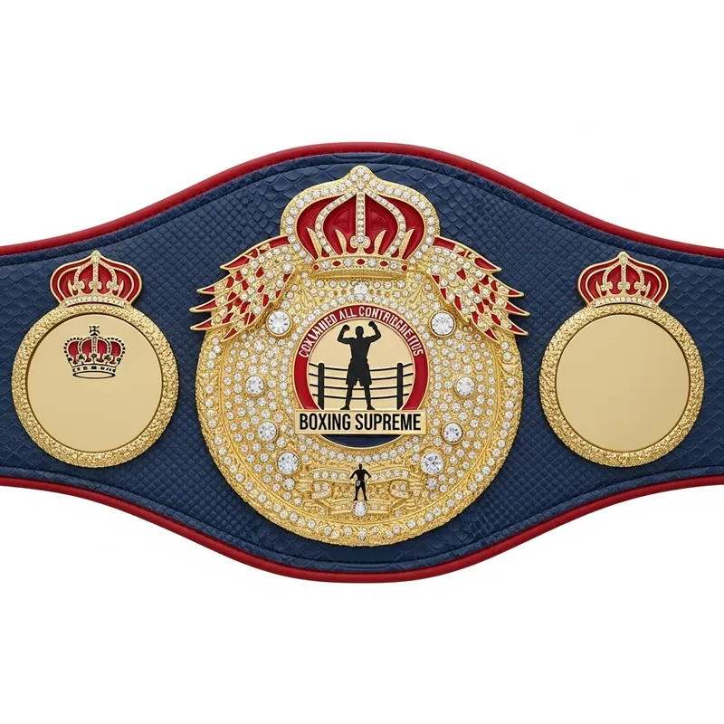Navy Blue Boxing Championship Belt with Blood Red Trim - King of Boxing Excellence
