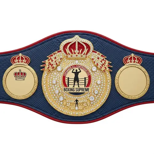 Championship Boxing Belt: Navy Blue & Blood Red Trim - Lucero's Boxing Tournament King