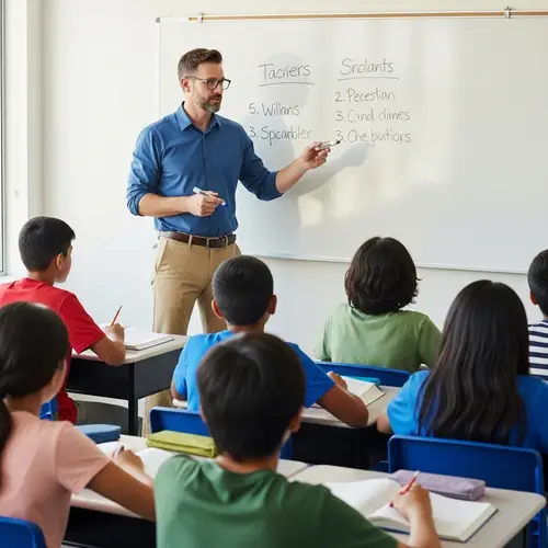 Multicultural Classroom with Male Teacher Instructing Students