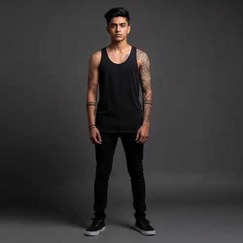 South Asian Teenage Boy with Muscular Build and Intricate Tattoos