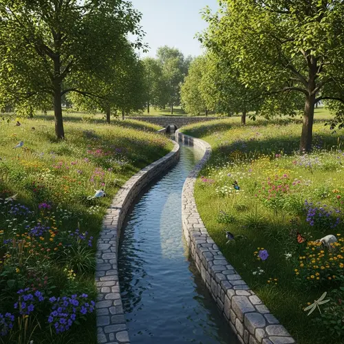 Lush Drainage Channel System: Harmony of Nature's Beauty