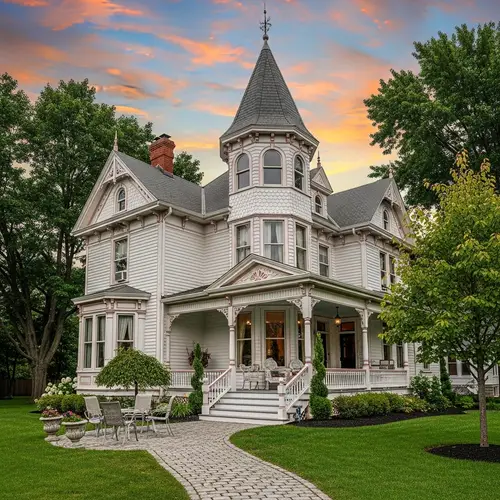 Exquisite Victorian Dream House Drawing with Towering Turret
