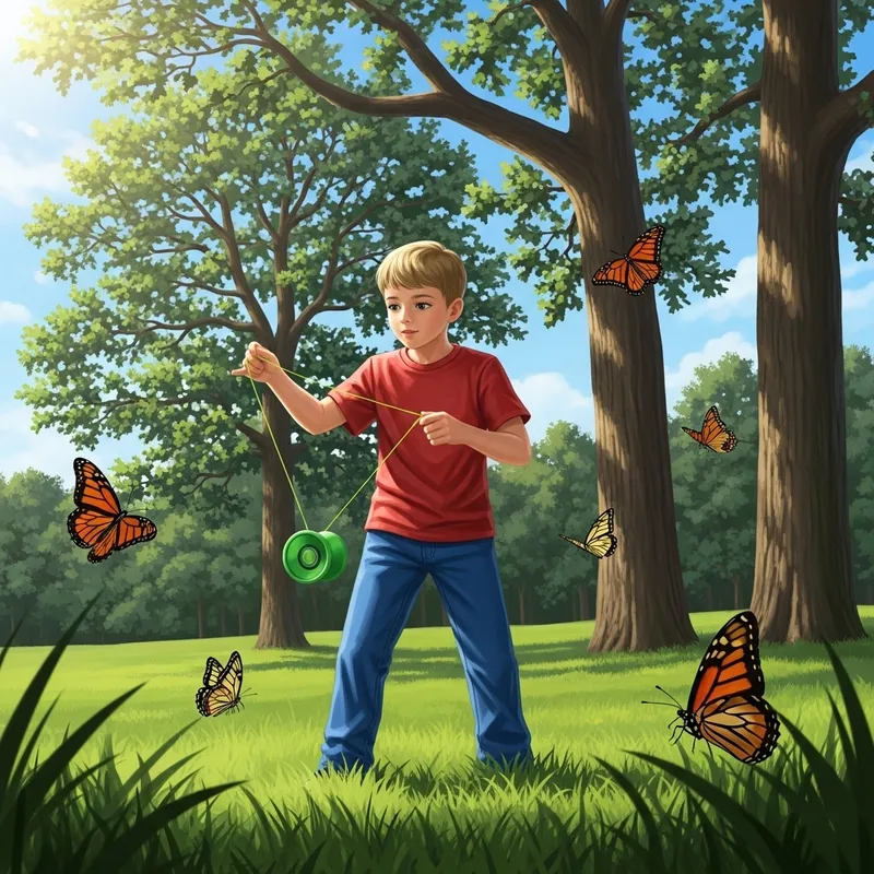 Charming Young Boy with Green Yo-Yo in the Park