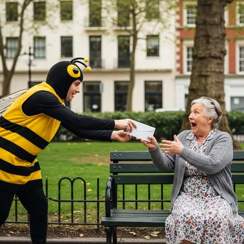 Bee Costume Thief Startles Elderly Lady in Urban Park