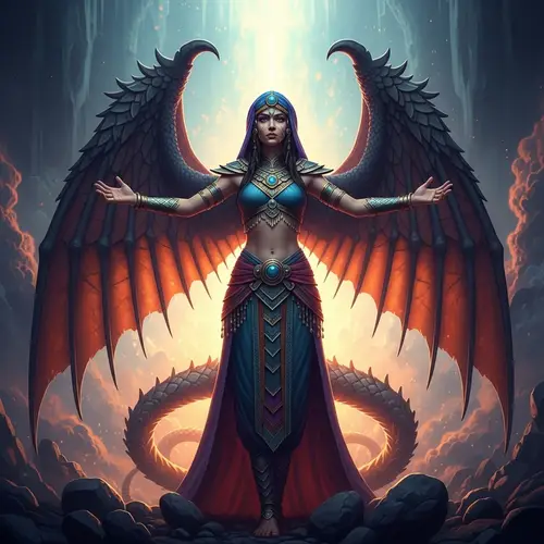 Fantasy Artwork: Powerful Girl with Dragon Wings and Vibrant Colors