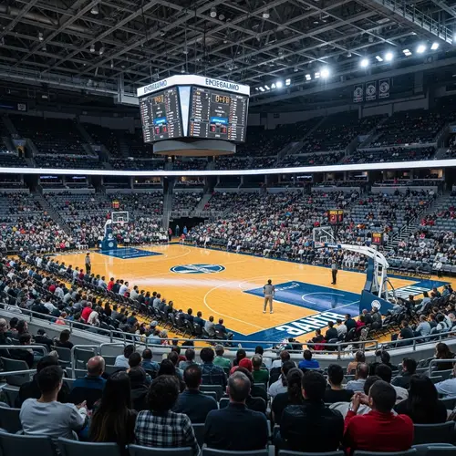 Indoor Sports Arena with Diverse Crowd and High-Tech Scoreboard