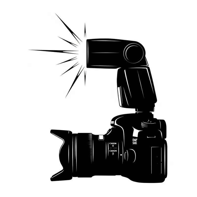 Canon Flash Camera Silhouette Drawing in Black and White Canon Flash Camera Silhouette Drawing in Black and White