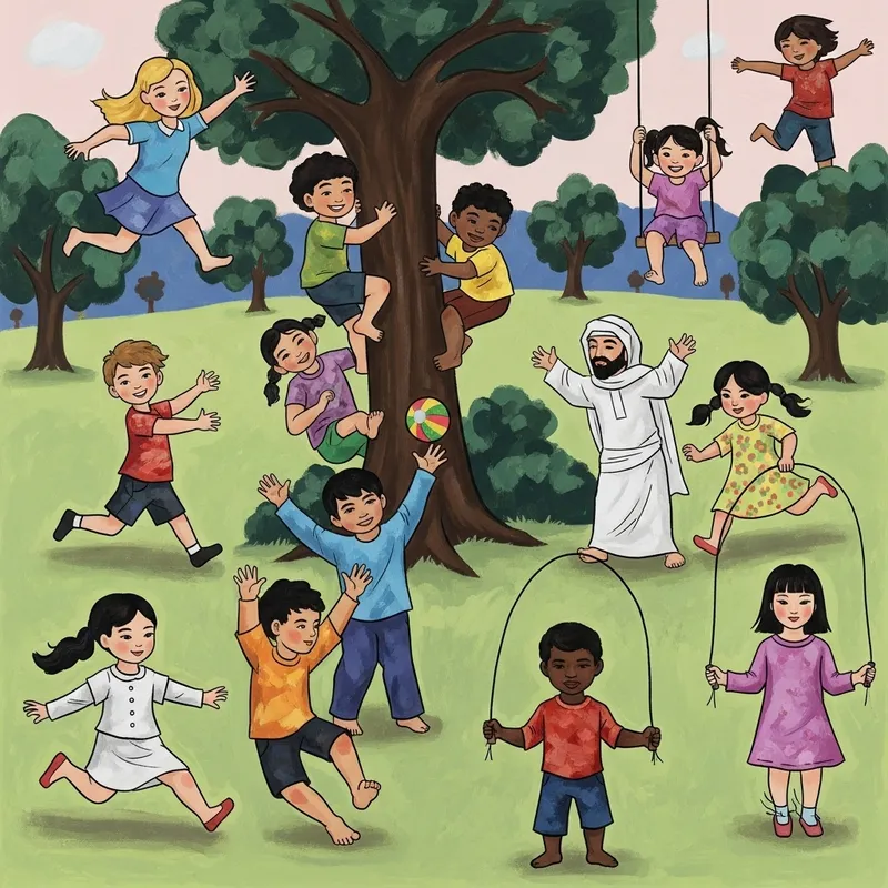 Abstract Artwork of Diverse Children Playing - Expressive Interpretations