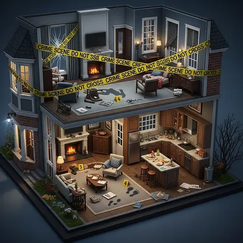 Intricate Crime Scene Model of a Two-Story House