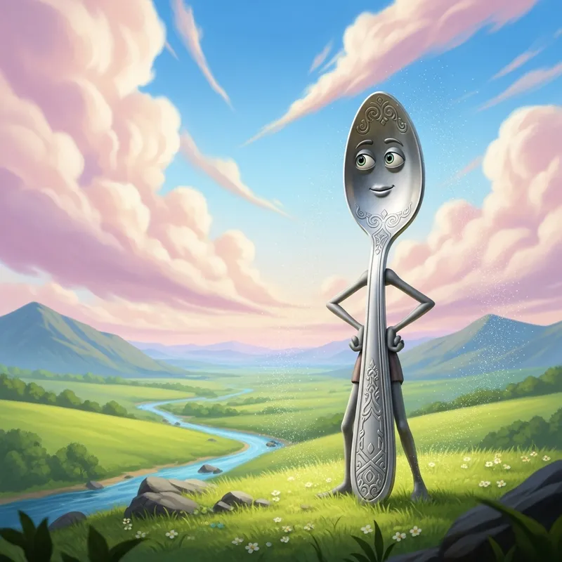 Whimsical Animated Spoon in a Fantasy Landscape - Enchanted Scene