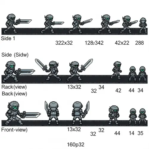 Futuristic-Style Pixel Art Sprite Sheet for RPG Game Character