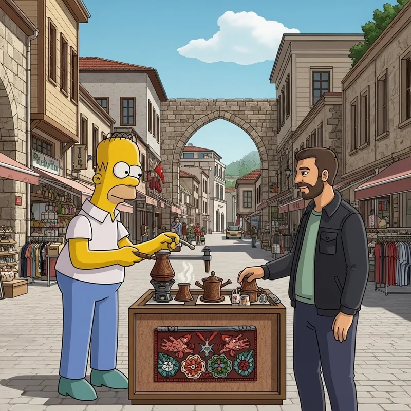 Homer Simpson Making Turkish Coffee in Tarsus | Friendly Interaction with Local
