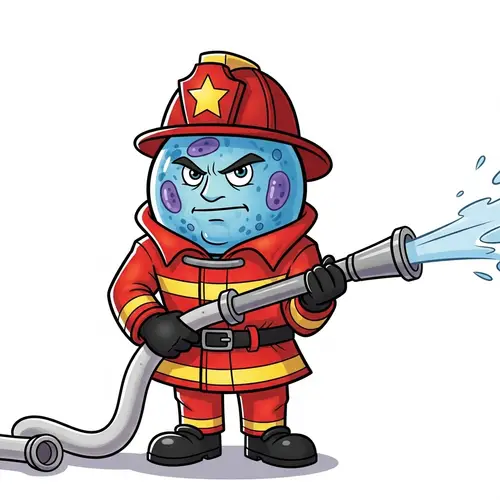 Neutrophil Cell as a Cartoon Firefighter Hero