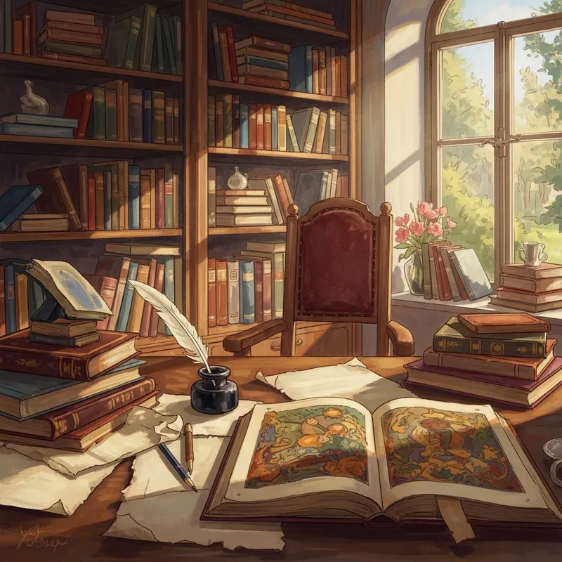 Abstract Impressionism in Study Literature Room