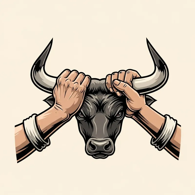 Hands Holding Bull's Horns Logo Design