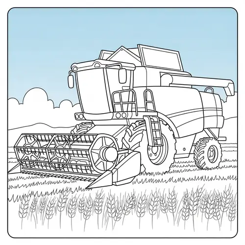 Child-Friendly Combine Harvester Coloring Page for 2-Year-Olds