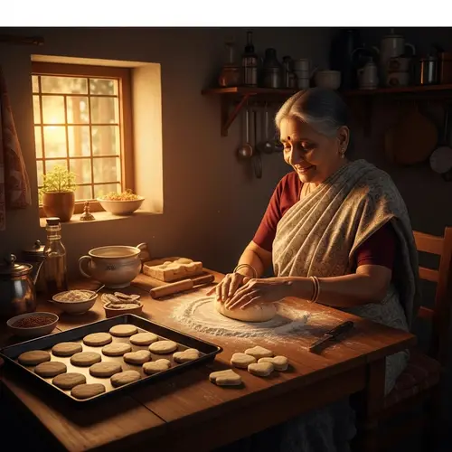 Indian Elderly Woman Baking Biscuits from Scratch