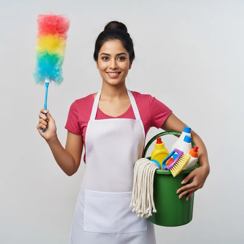 Housemaid Holding Cleaning Tools - South Asian Female Housemaid Holding Cleaning Tools - South Asian Female