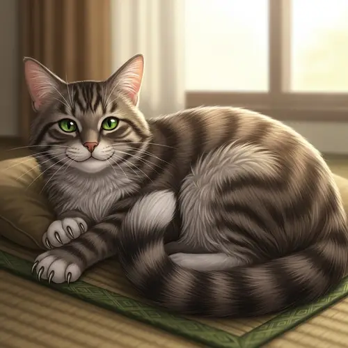 Detailed Domestic Cat with Plush Coat and Green Eyes