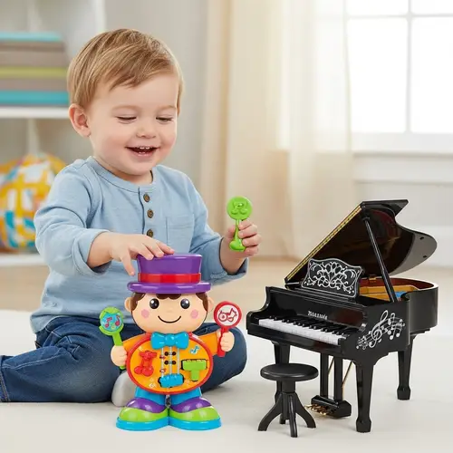 Joyful Caucasian Child Playing with Musical Toy | Imaginative Fun