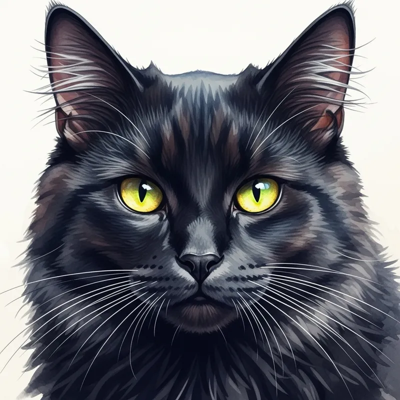 Majestic Black Cat Watercolor: Enigmatic Aura & Vibrant Colors
