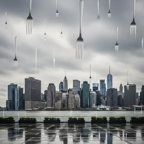 Unique Fork Rain Over New York City - A Surreal Scene