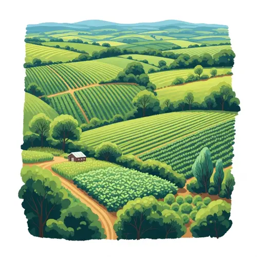 Vibrant Lush Farmland: Carbon Farming Illustration