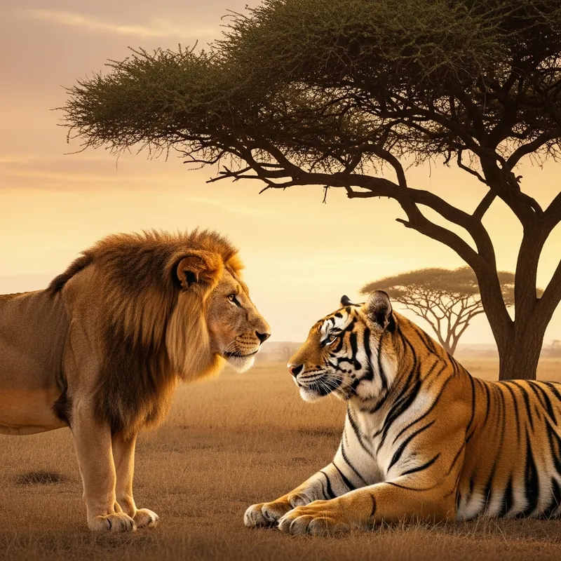 Lion and Tiger: Unlikely Conversation in the Savannah