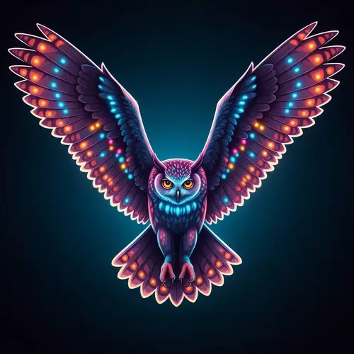 Majestic Neon Owl in Cyberpunk Digital Art | Long Exposure