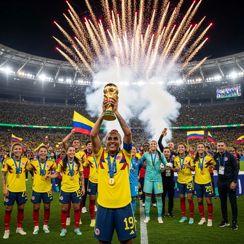 Colombia Wins World Cup: Joyful Moment with Fans and Trophy