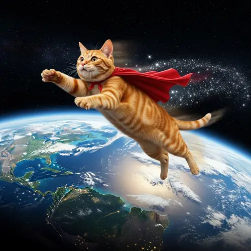Cat Soaring Around the Earth - Amazing Image