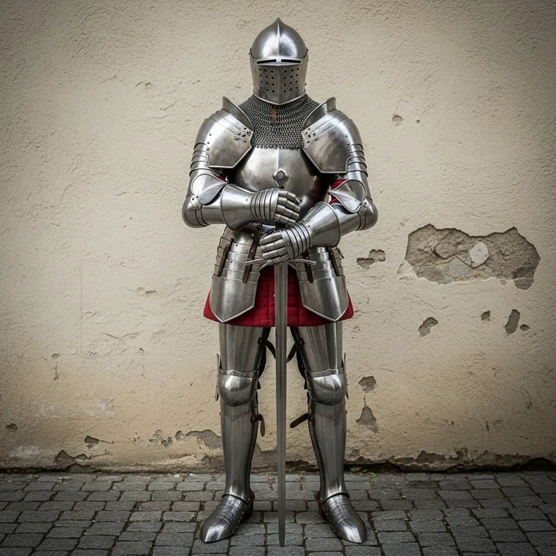 Medieval Knight Holding Two-Handed Sword by Wall