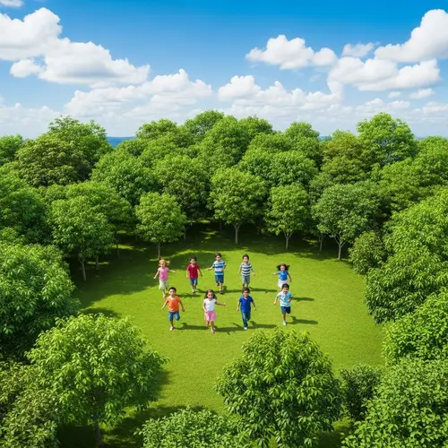 Lush Earth with Trees and Happy Children