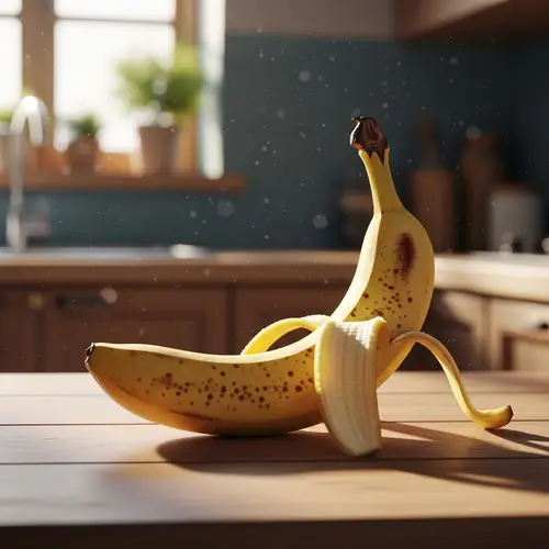 Vivid Scene of Nature's Bounty with Ripened Banana on Wooden Table