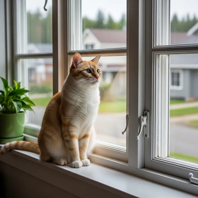 Beautiful House Cat Relaxing by the Window | Serene Neighborhood View