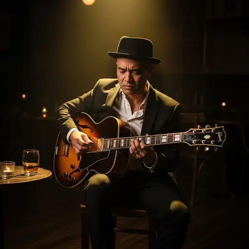 Tan Skin Man Playing Guitar in Dimly Lit Room