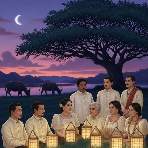 Filipino Folklore: Enchanting Twilight Scene by the Giant Acacia Tree