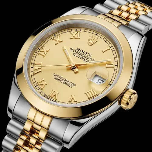 Luxury Wristwatch with Golden Bezel and Silver Bracelet Band