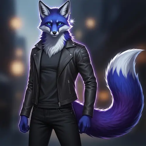 Male Fox Demi-Human with Blue and Purple Fur