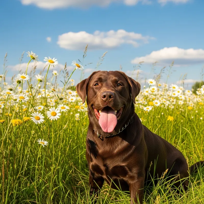 Playful Brown Labrador Enjoying Summertime Fun