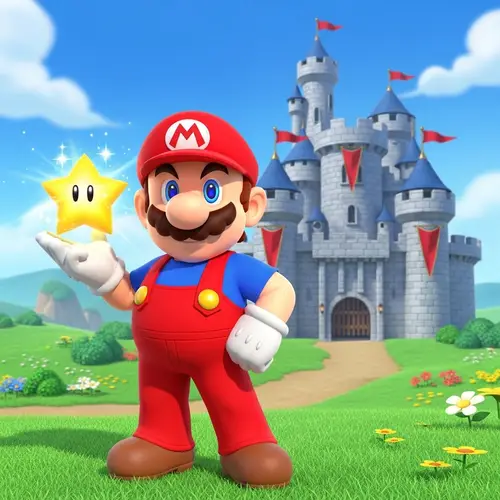 Classic Video Game Hero with Magical Star in Hand