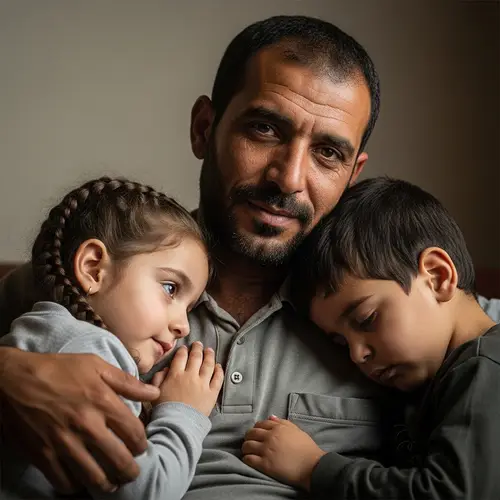Middle-Eastern Father's Loving Care for His Children