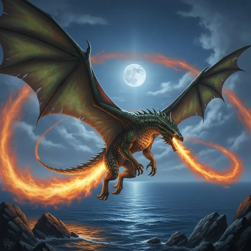 Majestic Drakaris Dragon Soaring Over Ocean