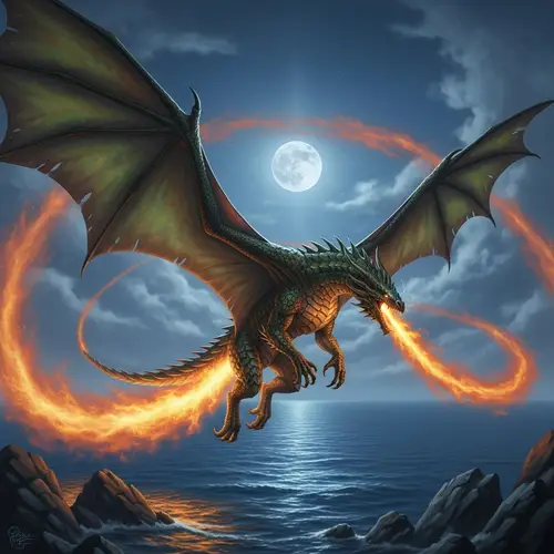 Majestic Dragon Soaring Over Ocean - Original Fantasy Art